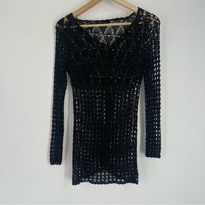 BCBG Maxazria Black Crochet Long Sleeve Top
